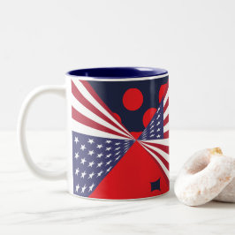 Caneca De Café Em Dois Tons Café com Bandeira Vermelha Patriótica e Azul, Tea