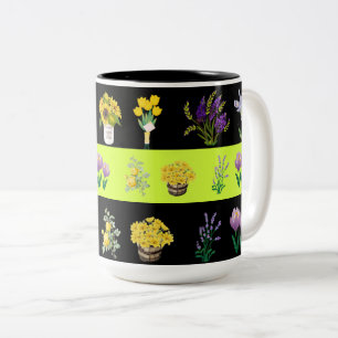 Caneca De Café Em Dois Tons Café com Padrão Floral Verde e Preto - Pastel