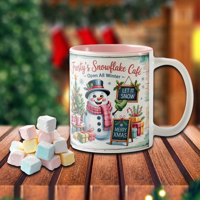 Caneca De Café Em Dois Tons Café da Floco de Neve do Frosty Antigo (Criador carregado)