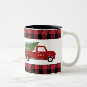 Caneca De Café Em Dois Tons Café de Natal da Xadrez Red Truck Buffalo