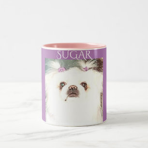 Caneca De Café Em Dois Tons Café de Pekingese em roxo e rosa.