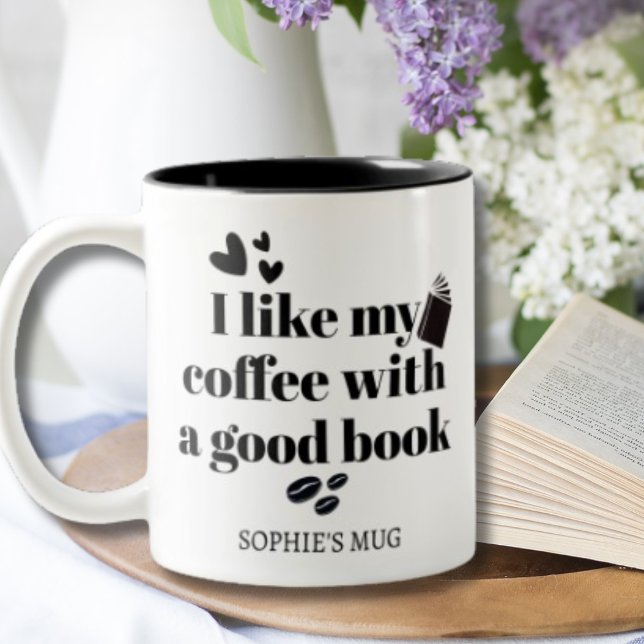 Caneca De Café Em Dois Tons Café e Livro Personalizados (Criador carregado)