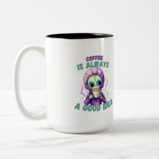 Caneca De Café Em Dois Tons "Café é sempre uma boa ideia" Alienígena Mug 15oz