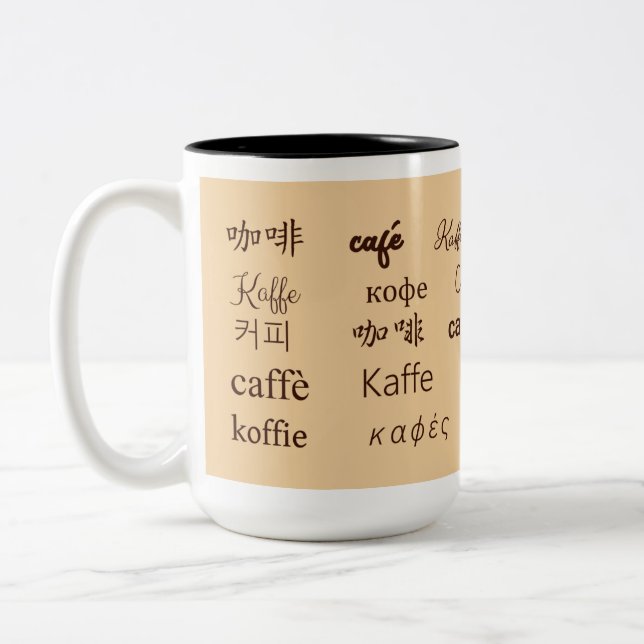 Caneca De Café Em Dois Tons "Café" Escrito em 13 idiomas (Esquerda)