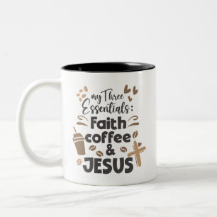 Caneca De Café Em Dois Tons Café Fé e Jesus Essenciais Religiosos