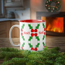 Café Holly de Natal Francês - Mug de Café de Dois