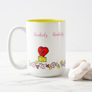 Caneca De Café Em Dois Tons Café Lâmpadas De Chá, Corações De Amor Com Queijo 