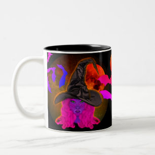 Caneca De Café Em Dois Tons Café Lua de Sangue de Bruxa Assustadora & Morcegos