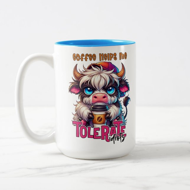 Caneca De Café Em Dois Tons Café Me Ajuda a Tolerar Idiotas  (Esquerda)