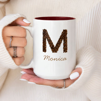 Caneca De Café Em Dois Tons Café Personalizado com Letra M de Grãos de Café