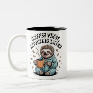 Caneca De Café Em Dois Tons Café Primeiro, Adulto Depois - Lama Preguiçosa