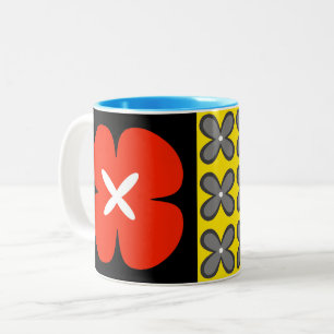 Caneca De Café Em Dois Tons CaféOlé floral gráfico corajoso colorido 11oz.