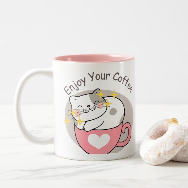 CANECA DE CAFÉ EM DOIS TONS CAFFE CAT (Com Donut)