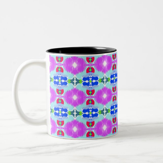Caneca De Café Em Dois Tons Caleidoscópio Flor de Azul (Esquerda)