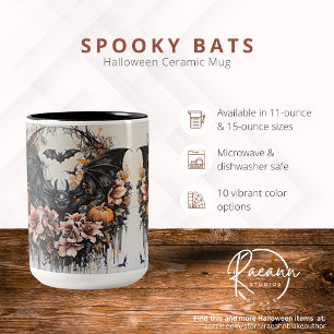 Caneca De Café Em Dois Tons Cama Cerâmica Spooky Bats Halloween