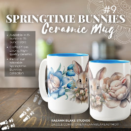 Caneca De Café Em Dois Tons Cama de cerâmica de dois tons "Springtime Bunnies"