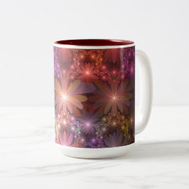 Caneca De Café Em Dois Tons Cama De Flores Arte Fractal Abstrato Colorido Bril