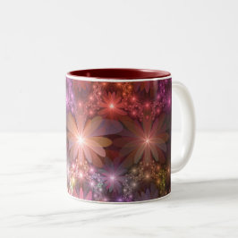 Caneca De Café Em Dois Tons Cama De Flores Colorida Abstrata Arte Fractal Bril
