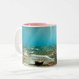 Caneca De Café Em Dois Tons Cama de Naufrágio do Navio-em-Frasco