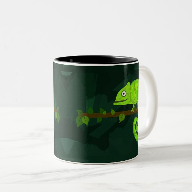 Caneca De Café Em Dois Tons Camaleão bonito verde (Frente Esquerda)