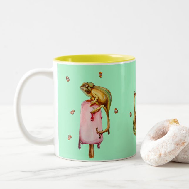 Caneca De Café Em Dois Tons camaleão doce (Com Donut)