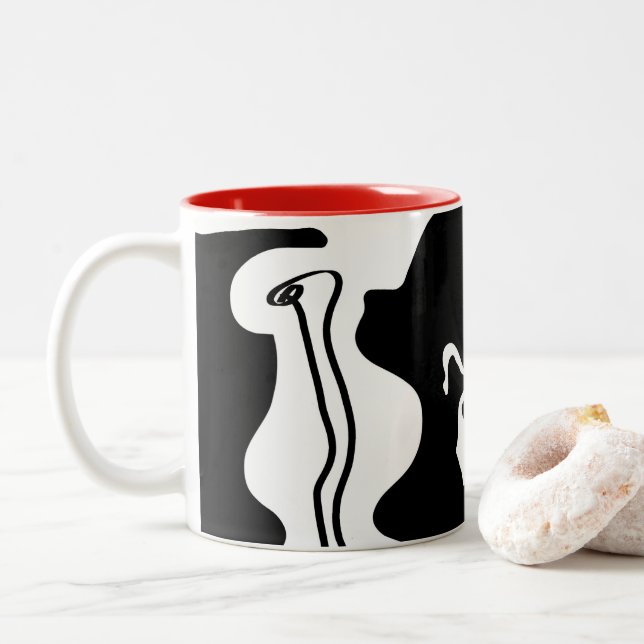 Caneca De Café Em Dois Tons Câmara de Deslocamento: Abstrato preto, branco e v (Com Donut)