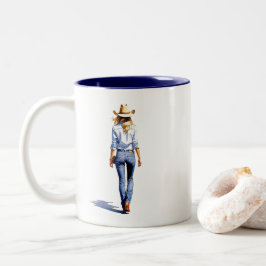 Caneca De Café Em Dois Tons Caminhada de Cowgirl Moderna