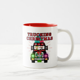 Caneca De Café Em Dois Tons Caminhando de Natal com Papai Noel na Roda