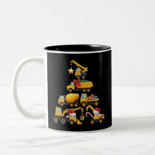 Caneca De Café Em Dois Tons Caminhão de Construção Escavadeira de Natal Árvore