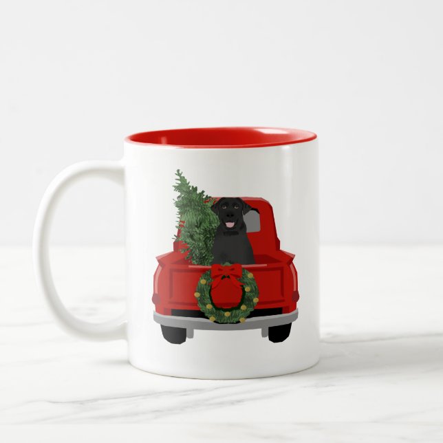 Caneca De Café Em Dois Tons Caminhão de Natal Black Labrador (Esquerda)