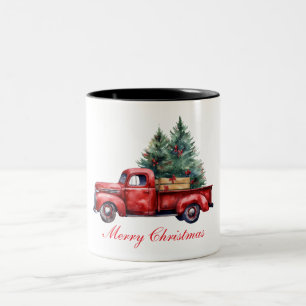 Caneca De Café Em Dois Tons Caminhão de Natal com árvore2