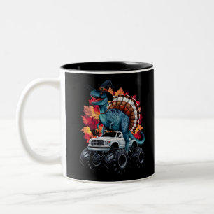 Caneca De Café Em Dois Tons Caminhão Monstro Dinossauro T-Rex de Ação de Graça