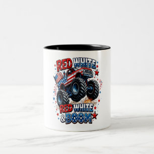 Caneca De Café Em Dois Tons Caminhão Monstro Red White Boom