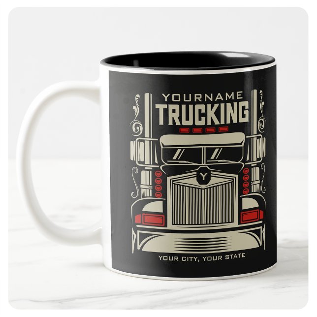 Caneca De Café Em Dois Tons Caminhão Personalizado 18 Caminhoneiro BIG RIG (Criador carregado)