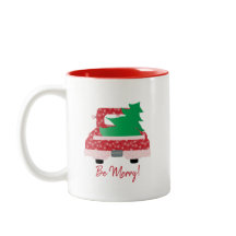 Caminhão vermelho e árvore "Seja FELIZ"