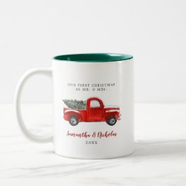 Caneca De Café Em Dois Tons Caminhão Vermelho Vintage da Fazenda | Primeiro Na