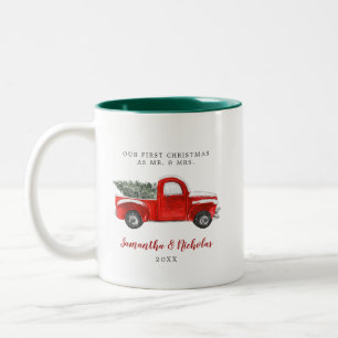 Caneca De Café Em Dois Tons Caminhão Vermelho Vintage da Fazenda Primeiro Na