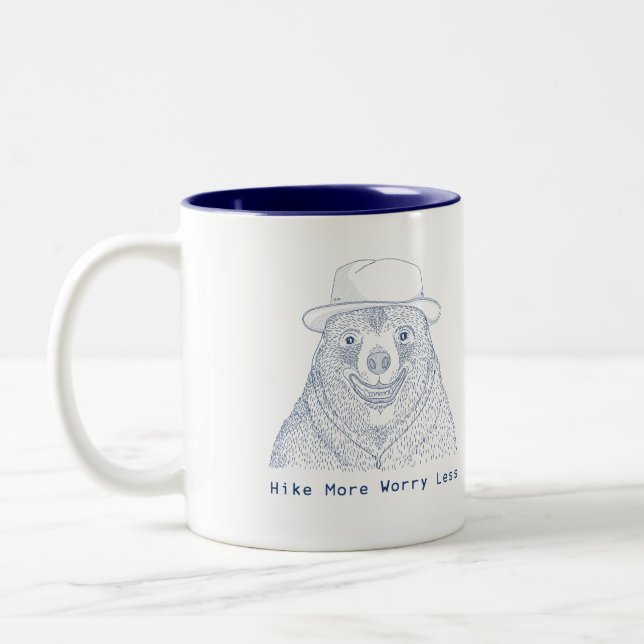 Caneca De Café Em Dois Tons Caminhe Mais Preocupada menos / Urso Sorridente (Esquerda)