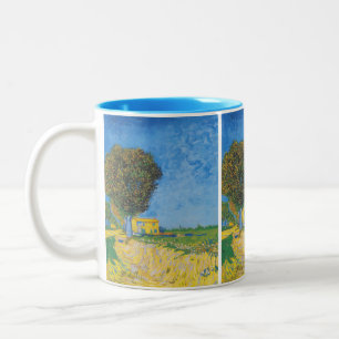 Caneca De Café Em Dois Tons Caminho Ensolarado Vibrante e Casa Amarela por Van