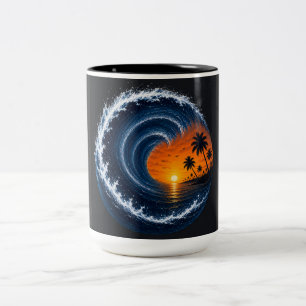 Caneca De Café Em Dois Tons Camisa Logo de Surf Sunset Onda Tropical Ocean V