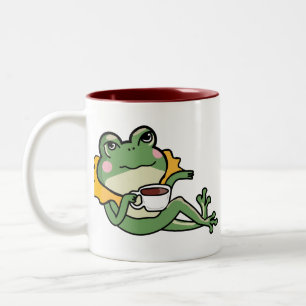 Caneca De Café Em Dois Tons Camisa Relaxante Amante de Chá de Rã Verde - Desen