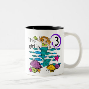 Caneca De Café Em Dois Tons Camisas de aniversário de 3 anos de sereia e prese