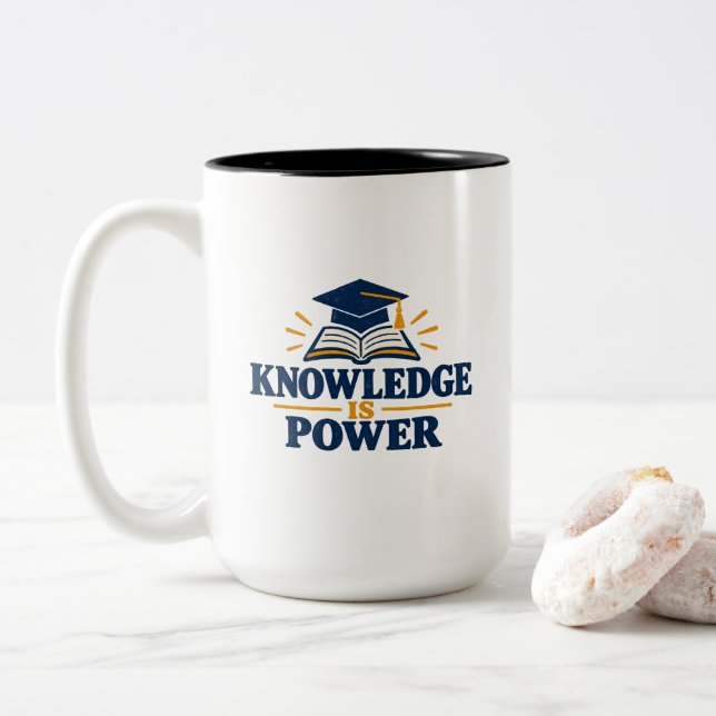 Caneca De Café Em Dois Tons Camiseta Conhecimento é Poder (Com Donut)