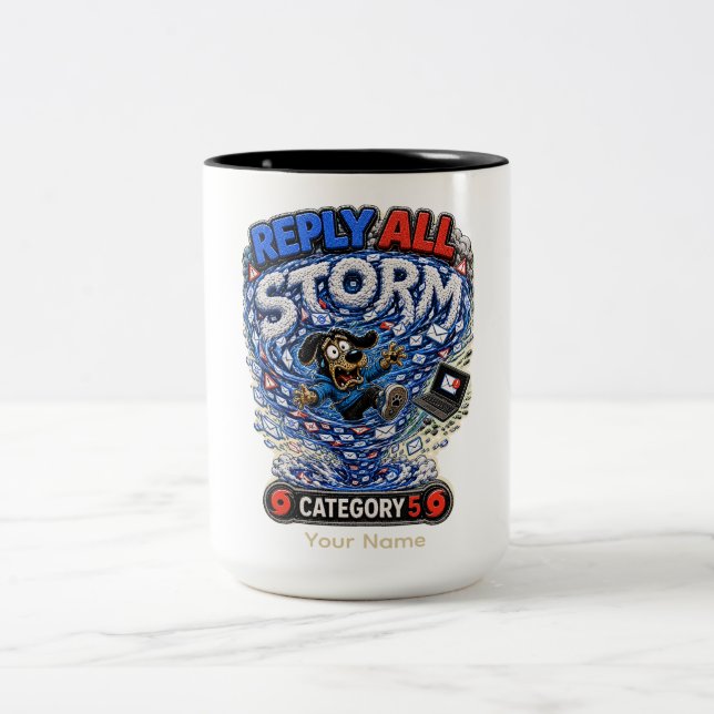 Caneca De Café Em Dois Tons Camiseta engraçada personalizada 'Reply All Storm' (Centro)