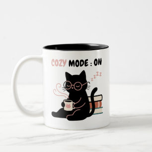 Caneca De Café Em Dois Tons Camiseta Livros de Café de Gato Preto Fofo Modo Ac