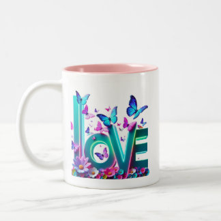Caneca De Café Em Dois Tons Camiseta Vibrant Love and Butterflies – Colorful F