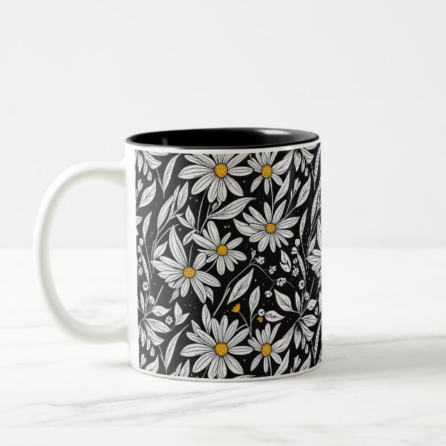 Caneca De Café Em Dois Tons Camomiles floral 1 - Coffee Mug (Esquerda)