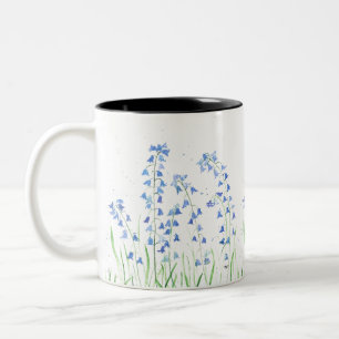 Caneca De Café Em Dois Tons Campainhas de aquarelas Madeira azul-floral natura