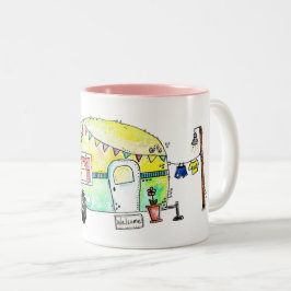 Caneca De Café Em Dois Tons Campanha Feliz Retro Gira e Branca