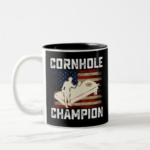 Caneca De Café Em Dois Tons Campeão de Cornhole Bandeira Americana EUA 4 de Ju
